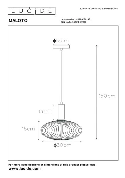 Lucide MALOTO - Pendelleuchten - Ø 30 cm - 1xE27 - Grün - TECHNISCH